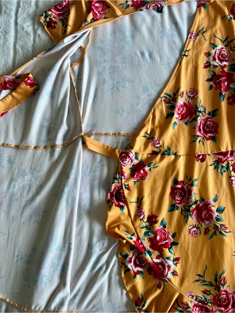 H&M Mustard Yellow Floral Cottagecore Boho Chic Wrap Ruffle Dress Sz 10 - Picture 10 of 15
